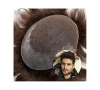 Replacement Men's Capillary Prothesis Breathable French Lace Top with PU Skin in Back 4# Brown Human Hair Toupee Systems(8x10)