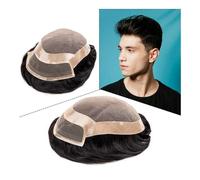 Replacement Mens Toupee Hair Piece, 6" Breathable Human Hair Replacement System Fine Mono French Lace Front with Durable Npu Around Mens Hairpiece Hair Unit Systems(6x8)