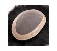Replacement Men's Wig Human Hair Toupee Breathable Mono Top with PU Skin Around Men Hair Prosthesis Systems(1#,5x7)