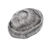 Replacement Natural Human Hair Topper With Grey Man Toupee Men's Capillary Prothesis Swiss Lace PU Indian Wigs for Men Systems(1B80#)