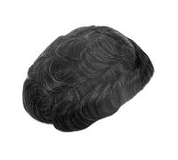 Replacement Natural Human Hair Topper With Grey Man Toupee Men's Capillary Prothesis Swiss Lace PU Indian Wigs for Men Systems(1B20#)