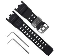 Replacement Natural Resin Watch Strap for Casio G-Shock Master of G Mudmaster Twin Sensor GWG-2000 GWG-2040 Men's Black Watch Band (Black/Silver Buckle)