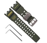 Replacement Natural Resin Watch Strap for Casio G-Shock Master of G Mudmaster Twin Sensor GWG-2000 GWG-2040 Men's Black Watch Band (Blackish Green/Silver Buckl)