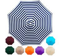 Replacement Parasol Canopy 2/2.3/2.5/2.7/3.0/3.5m 6/8 Ribs, Heavy Duty Waterproof Garden Umbrella Fabric Cover, Outdoor Patio Cantilever Sunshade, Anti-UV (Canopy Only)(Blue White,3.5m/8 Arms)