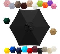 Replacement Parasol Canopy 2m 2.7m 3.0m 4m, 6/8 Ribs Garden Umbrella Replacement Cover Waterproof, UV Protection Outdoor Parasol Fabric for Patio Market(Black,7.5FT/2.30m (6-RIBS))