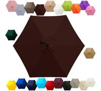 Replacement Parasol Canopy 2m 2.7m 3.0m 4m, 6/8 Ribs Garden Umbrella Replacement Cover Waterproof, UV Protection Outdoor Parasol Fabric for Patio Market(Coffee,7.5FT/2.30m (6-RIBS))