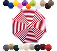 Replacement Parasol Canopy 2m 2.7m 3.0m 4m, 6/8 Ribs Garden Umbrella Replacement Cover Waterproof, UV Protection Outdoor Parasol Fabric for Patio Market(Red White,8.8FT/2.70m (8-RIBS))