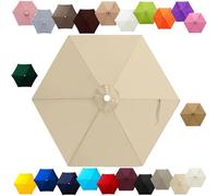 Replacement Parasol Canopy 2m 2.7m 3.0m 4m, 6/8 Ribs Garden Umbrella Replacement Cover Waterproof, UV Protection Outdoor Parasol Fabric for Patio Market(Beige,7FT/2.15m (6-RIBS))