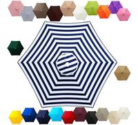 Replacement Parasol Canopy 2m 2.7m 3.0m 4m, 6/8 Ribs Garden Umbrella Replacement Cover Waterproof, UV Protection Outdoor Parasol Fabric for Patio Market(Blue White,8.2FT/2.50m (6-RIBS))