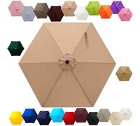 Replacement Parasol Canopy 2m 2.7m 3.0m 4m, 6/8 Ribs Garden Umbrella Replacement Cover Waterproof, UV Protection Outdoor Parasol Fabric for Patio Market(Champagne,6.6FT/2.0m (6-RIBS))