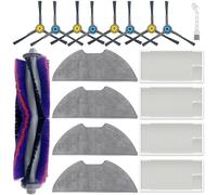 Replacement Parts Accessories Compatible for Eureka E10s Robot Vacuum Cleaner,1 Main Brush,4 Filters,4 Mop Pads,8 Edge-Sweeping Brushes