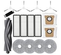 Replacement Parts Compatible for Dreame L10s Ultra / L10 Ultra Robot Vacuum Accessories, 1 Main Rubber Brush, 4 Microfiber Mop Pads, 4 Washable Filters, 2 Dust Bags, 4 Side Brushes, 1 Cleaning Brush