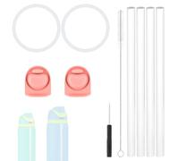 Replacement Parts Kit Accessories for Owala Freesip 24oz 32oz, 2 Bottle Lid Top Stopper Plug 2 Bottle Gasket Seal Ring with Screwdriver Cleaner Straw Brush and 4 Straw (Pink)
