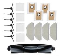 Replacement Parts Kit for AIRROBO T20+ Robot Vacuum Cleaner - 18pcs Set with Main Brush, 6 Side Brushes, 4 HEPA Filters, 4 Dust Bags, 4 Mopping Cloths - Black