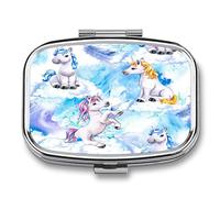Replacement Pill Box Blue Cloud Lovely Unicorn Compartments Portable Pill Box Medicine Planner Case Medication-2 Grid Medicine