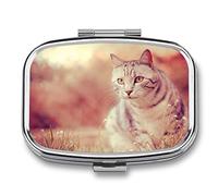 Replacement Pill Box Cute Cat Sunshine Landscape Compartments Portable Pill Box Medicine Planner Case Medication-2 Grid Medicine