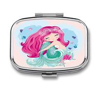 Replacement Pill Box Cute Mermaid Purple Fish Compartments Portable Pill Box Medicine Planner Case Medication-2 Grid Medicine