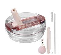 Replacement Protour Lid for Stanley Quencher, Stanley Cup Leak-proof Lid Acessories with Cute Fluffy Pom-pom (Rose Quartz, 40 Ounces)