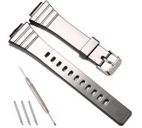Replacement Resin Strap Compatible with Casio W-215H W215H Watch Band Waterproof Rubber Watch Accessories (Black SilverBuckle)