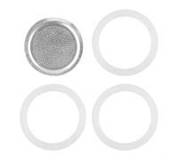 Replacement set with 3 silicone seals and 1 aluminum filter for moka pot coffee makers compatible with 1 2, 3, 6, 9, 12 cup sizes (6 cup)