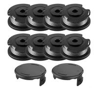 Replacement Spool and Cover Set for Bosch ART 23 SL ART 26 SL Trimmers, 8 Nylon Spools 4.9 m Line 1.6 mm Diameter, 2 Protective Covers, Compatible with F016800569 and F016800385, Black