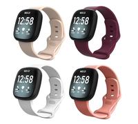 Replacement Straps 4Pcs for Fitbit Versa3/4/Sense/Sense2 for Women Men Ladies Waterproof Soft Breathable Elastic Silicone Classic Sport Adjustable Watchband Stretchy Smart Watch Wrist Bands for Gifts