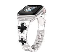 Replacement Straps for Apple Watch 44mm 42mm 40mm 38mm, Bling Women Crystal Rhinestone Adjustable Stainless Steel Four Leaf Clover Metal Bracelets for iWatch Series SE 7 8 6 5 4 3 2 1
