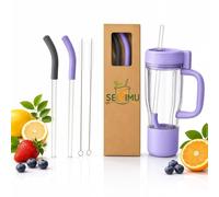Replacement Straws for Ninja BlendBoss Personal Smoothie Blender Tumbler, 2 Pack Reusable Glass Straws With Food-grade Detachable Silicone Sleeve and Cleaning Brush for Ninja Blend Boss Tumbler