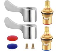 Replacement Tap Valves, 2 Sets Tap Cartridge Replacement Mixer Universal 1/2" Replacement Tap Valves with 2 Metal Lever Heads for Kitchen Bathroom Tap Replacement