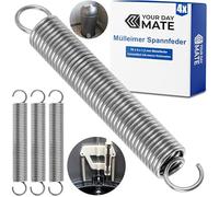 Replacement tension spring for waste bin, 4 pieces, made of spring steel, compatible with wesco Kickmaster, 70 x 9 x 1.2 mm metal spring, double hook Replacement spring set for pedal bin