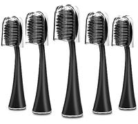 Replacement Toothbrush Heads for Burst Sonic Toothbrush with Dust Cover Caps, Soft Charcoal Bristles for Deep Clean, Black, Pack of 5