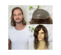 Replacement Toupee for Men, 12" Long Human Hair Replacement System 4# Medium Brown Color 8X10inch Full PU Thin Skin Base Men's Hairpiece Mens Toupee Systems