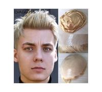 Replacement Toupee for Men Hairpiece Full PU Skin Base Double Knot Hair System Replacement Natural Looking Indian Human Hair Units for Men(613# Blonde) Systems(8x10)