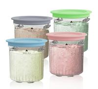 Replacement Tubs and Lids for Ninja CREAMi Breeze Ice Cream Maker, 16oz Pints Containers for NC201UK NC201 NC200 NC100 Series Ninja Creamy Breeze Accessories (4 Pack, Blue/Pink/Lime/Gray)