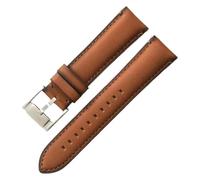 Replacement Watchbands 22mm/24mm Men's Multi-layer Skin-friendly Cowhide Leather Watch Strap with Polished Pin Buckle(Brown-Silver,24mm)