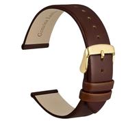 Replacement Watchbands 8/10/12/14/16/18/20/22mm Ultra Thin Skin Friendly Genuine Leather Watch Strap with Polished Pin Clasp(Dark Brown-Gold,20mm)
