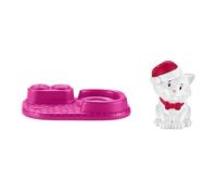 Replacement White Cat with Red Santa Hat and Bow Tie Figure and Pink Bed for HMK85 ~ Inspired by Barbie ~ Works Great with Any Little-People Playset