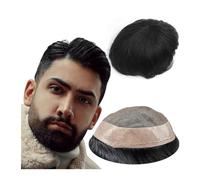 Replacement Wig #1B Off Black Toupee for Men 8x10 pieces Mens Hairpiece Replacement 100% European Real Human Hair Mono NPU System Daily(7x10)
