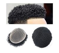 Replacement Wig Afro Toupee for Black Men 8"x10" Full French Lace Base Hairpieces Human Hair Replacement 6" Natural Kinky Curly 8mm Wave System Units Daily