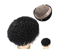 Replacement Wig Afro Wave Hair Toupee for Men Durable Mono Curly 120% Indian Human Wigs #1B Black Male Prosthesis Replacement System Unit Daily(1B 8MM Wave 120%,5x7)