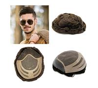 Replacement Wig Men's Hairpiece Indian Human Hair Replacement Systems Toupee for Men Durable 8 * 10inch Unit Mono Lace PU Base Thin Skin Mens Daily(130%)