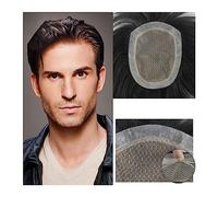 Replacement Wig Men's Toupee Replacement Hairpiece Hand-Made Biological Scalp Male Human Hair Prosthesis Breathable Natural Straight Systems Wig Daily(14x19cm)