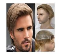 Replacement Wig Replacement For Men Human Hair System Omber Blonde Toupee For Swiss Lace Thin Skin PU 8X10 Straight Wigs Daily(Grey Color)
