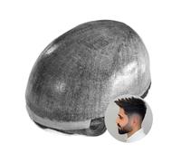 Replacement Wig Toupee for Men 0.1-0.12mm Thin Skin Injection PU Base Hair System Unit Indian Human Replacement Soft Male Prosthesis Daily(Off Black with 20% Gray,6x8)