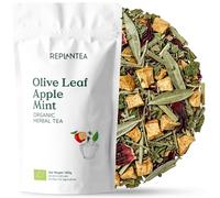 REPLANTEA Organic Olive Leaf, Apple & Mint Tea 100g - Refreshing Mediterranean Infusion with Hibiscus - Caffeine Free & Organic - 50 Cups