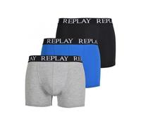 Replay 3-Pack Classic Logo Boxer Trunks, Black/Grey/Blue - Small