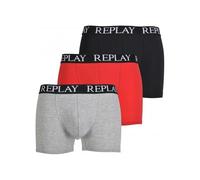 Replay 3-Pack Classic Logo Boxer Trunks, Black/Grey/Red - Small