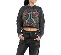 REPLAY Adult W3107 Garment Dyed Brushed Cotton Fleece Sweatshirt, Blackboard 099, S