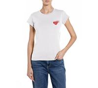 Replay Heart Logo T-Shirt, White, Size S, Women White