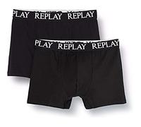 REPLAY Men's Boxer Style 01/C Basic Cuff Logo 2pcs Box, Black, L